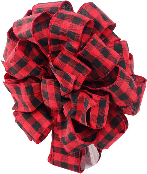 MoonXmas Christmas Tree Topper, Red and Black Buffalo Plaid Christmas Bows for Xmas Holiday Party Decoration.