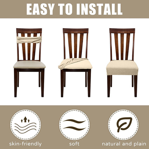 4 Pieces Chair Seat Covers Chair Slipcovers Dining Chair Covers Elastic Seat Protector Soft Stretch Slipcovers Removable Chair Protector Cover for Kitchen Dining Room Wedding (Beige)