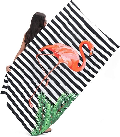 NovForth Oversized Beach Towel 41x73inch Extra Large Microfiber Striped Sand Free Pool and Swim Towels Quick Dry for Adults and Kids Super Absorbent (Flamingo, 41"x73")