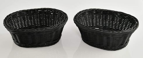HOME-X Oval Plastic Woven Wicker Basket, Bread Baskets-Table Decor and Storage-Dark Gey-Set of 2 9.5"L x 8"W x 3.5"H