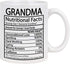 Grandma Nutritional Facts Mug Grandma Gifts Cup Mothers Day Gifts for Grandma Coffee Mug for Mother's Day Birthday Gifts for Grandma 11 Oz