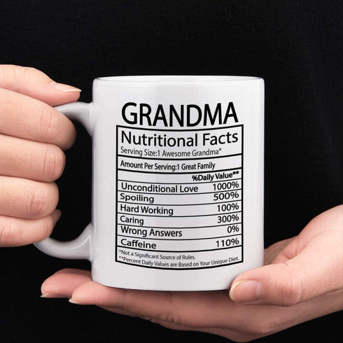 Grandma Nutritional Facts Mug Grandma Gifts Cup Mothers Day Gifts for Grandma Coffee Mug for Mother's Day Birthday Gifts for Grandma 11 Oz