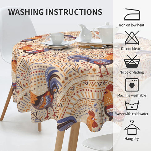 Cute Roosters Tablecloth Round Washable French Country Table Cover for Kitchen Dining Picnic Party Indoor Outdoor Table Mats 60 inch