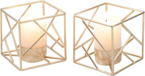 Lovcoala Set of 2 Gold Metal Geometric Tea Light Candle Holder for Tables Decor Living Romm Bathroom Decorations, Tealight Candle Holder for Wedding, Home Decoration, Events and Party