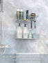 SMARTAKE 2-Pack Shower Caddy, Combined Bathroom Shelf with Soap Dish and Hooks for Hanging Razor Brush Sponge, Wall Mounted Rustproof Basket with Adhesive, No Drilling, 304 Stainless Steel, Silver