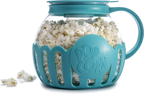 Ecolution Patented Microwave Micro-Pop Popcorn Popper, Borosilicate Glass, 3-in-1 Lid, Dishwasher Safe, BPA Free, 3 Quart Family Size, Teal