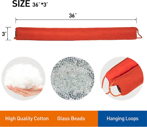 MAGZO Door Draft Stopper 36 Inches-Orange, Bottom Door Dust Stopper Air Blocker with Hanging Loops Cold Weather Seal