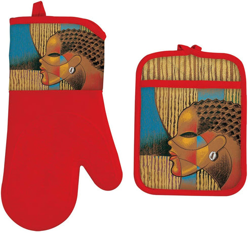 Shades of Color Mitt & Potholder Set, Composite of A Woman, Potholder: 8.75 x 6.75, Oven Mitt: 12.75 x 7.25 inches , Multicolored