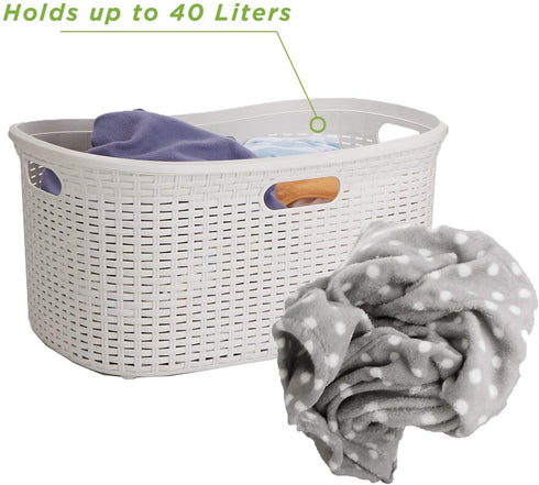 Mind Reader 40 Liter Laundry Basket, Laundry Hamper with Cutout Handles, Washing Bin, Dirty Clothes Storage, Bathroom, Bedroom, Closet, Ivory