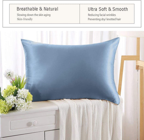 Ravmix 21Momme Silk Pillowcase for Hair and Skin with Hidden Zipper, Both Sides 100% Mulberry Silk, 1PCS, Standard Size 20×26inches, Flint Blue