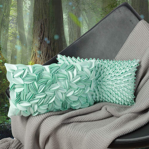 KINGROSE 3D Handmade Flower Decorative Throw Pillow Cover Soft Artistic Cushion Cover Solid Pillow Case Sham for Sofa Couch Chair Home Decor 12 x 20 Inches Solid Suede Mint Green