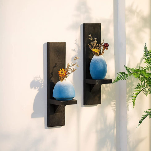 Wooden Candle Sconces for Wall Decor - Decorative Wood Wall Candle Sconce Set of 2 for Living Room Kitchen Hallway Wall Art Farmhouse Country Home Decorations