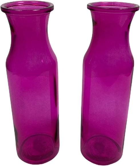 Becky's Bundles Set of 2 Pink Translucent 7.75" Glass Milk Bottle Vases with Bonus Flower Petals and Silver/Pink Ribbons