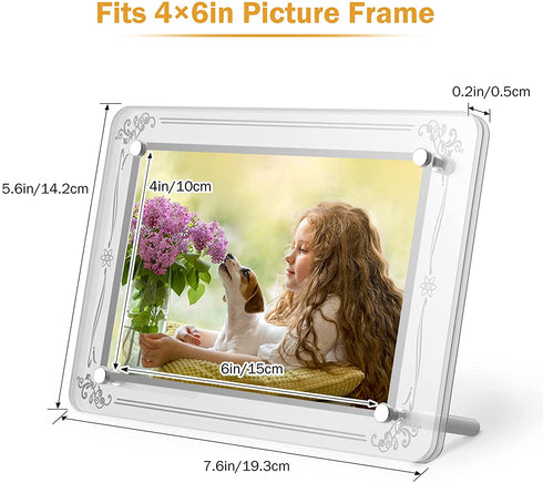 Mixoo 4x6 Picture Frame - Multi-purpose Acrylic Glass Photo Frame with Customized Pattern and 6 Display Versions for Desktop/Wall Mount/Hanging Display Horizontally or Vertically