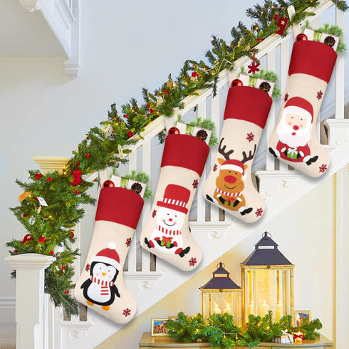 Dreampark Christmas Stockings 4 Pcs - 18" Large Xmas Stockings - Santa Snowman Reindeer Penguin for Christmas - Decorations Home Party Supplies & Kids Gifts
