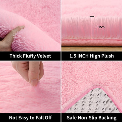 Lnoice Shaggy Rugs Fluffy Rug for Bedroom, Plush Rug Polyester Shag Area Rug, Shaggy Carpet Play Mat for Dorm Room Rug College Nursery Rugs Living Room Girls Kids Room Decor (3X5 Feet, Pink)