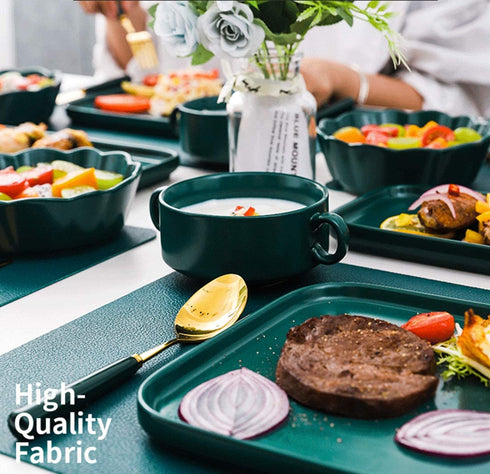 Leather Washable Placemats,Green Thick Faux Leather Heat Resistant Rectangle Table Mats,Waterproof Non-Slip Easy to Clean Placemats for Kitchen Coffee Dining Room Table Set of 6