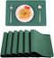 Leather Washable Placemats,Green Thick Faux Leather Heat Resistant Rectangle Table Mats,Waterproof Non-Slip Easy to Clean Placemats for Kitchen Coffee Dining Room Table Set of 6