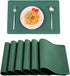 Leather Washable Placemats,Green Thick Faux Leather Heat Resistant Rectangle Table Mats,Waterproof Non-Slip Easy to Clean Placemats for Kitchen Coffee Dining Room Table Set of 6