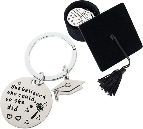 She Believed She Could So She Did, 12 oz Stainless Steel Stemless Wine Tumbler with Keychain, Congratulations, 2022 Graduation, Promotion, Going Away, Job Change, Congrats Gift (Glitter Gradation)