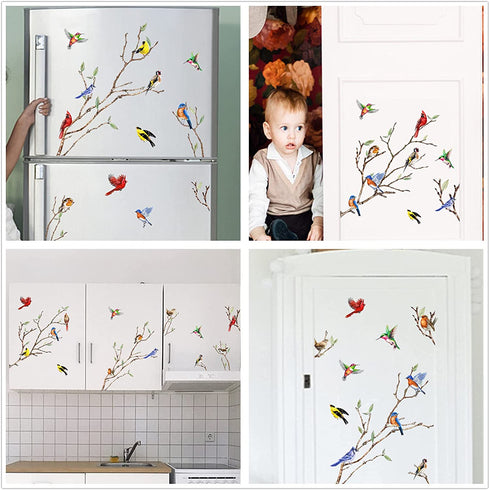 Yovkky Spring Summer Tree Branches Red Bird Window Cling 9 Sheet, Cardinal Wall Glass Sticker Robin Bluebird Decal Hummingbird Decor, Fall Autumn Home Kitchen Office Fridge Decorations Kids DIY Supply