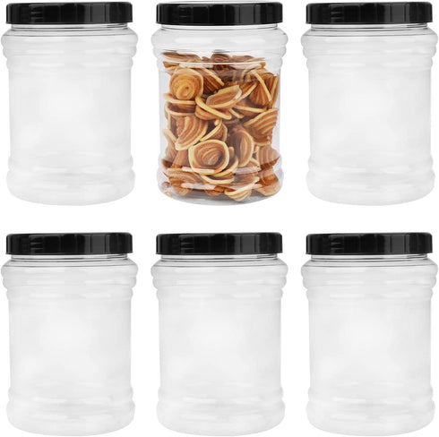 70oz / 2L Durable Plastic Jars, Accguan Clear Container for Food Storage, Airtight Plastic Jars Ideal For Dry Food, Dog Food and Washing Powder Storage, 6 PACK