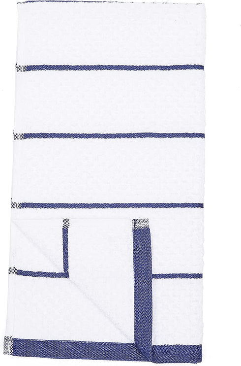 Amazon Basics 100% Cotton Terry Kitchen Dish Towels, Popcorn Texture - 8-Pack, Navy Stripe