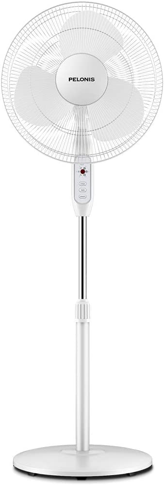 PELONIS 2021 16'' Pedestal Remote Control Oscillating Stand Up Fan 7-Hour Timer, 3-Speed and Adjustable Height, PFS40A4BWW, Supreme 16"-White