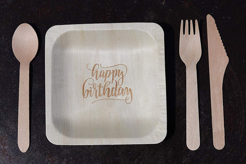 "Happy Birthday" Disposable Birthday Party Plates”100% Natural Birthday Party Plates, Eco-Friendly Alternative to Paper Plates and Plastic Plates (5.5" x 5.5", 50-Pack)