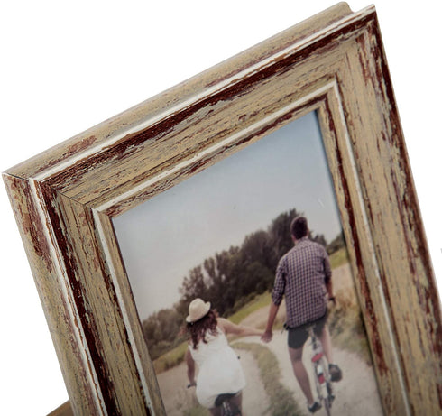 Truu Design, Decorative Weathered, 4 x 6 inches, Beige Distressed Wooden Look Picture Frame, 4" x 6"