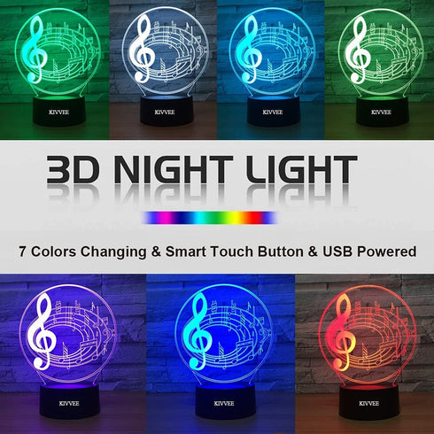 Visual 3D Night light Music Note Toys 2D lamp Xmas Chirstmas Festival Birthday Valentines Day Gift Nursery Bedroom Desk Table Decoration for Baby Kids children Lovers
