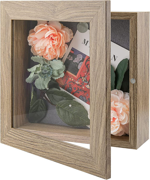 Golden State Art, 8x8 Shadow Box Frame Display Case, 2-inch Depth, Great for Collages, Collections, Mementos, 6 Pins Included (Light Brown, 1 Pack)