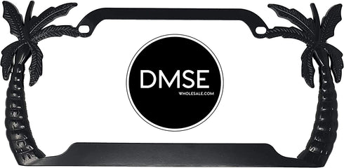 DMSE Palm Tree Beach Theme Universal Metal License Plate Frame Cool Decorative Design for Any Vehicle (Black)
