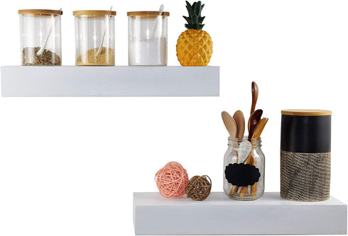 Spiretro Dimension Wooden Floating Shelves Wall Mounted, 16.5 inch Ledge to Storage Organize and Display for Bedroom, Living Room, Bathroom, Kitchen, Office - Set of 2, White