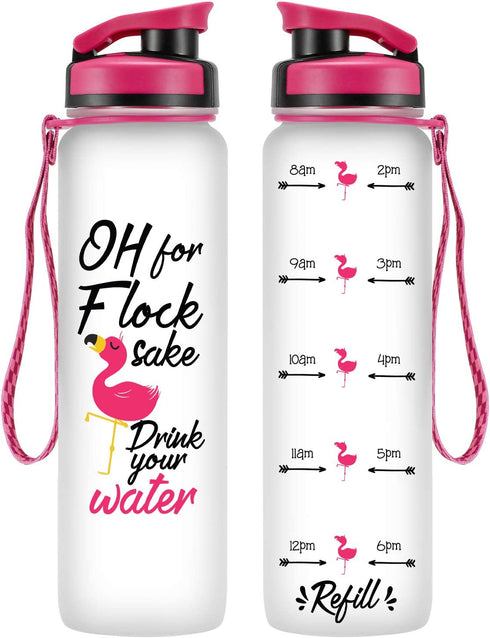 LEADO 32oz 1Liter Motivational Water Bottle with Time Marker - for Flock Sake Drink Your Water - Funny Mothers Day, Flamingo Birthday Gifts for Women, Friends, Mom, Daughters, Sister, Wife, Coworkers
