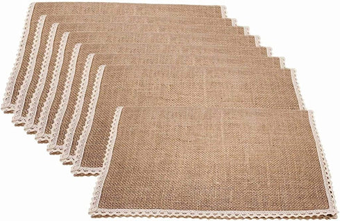 FiveRen Burlap Placemats Jute Rustic Table Mats Ladder Lace Look & One of Life's Little Home Luxuries for Parties, Weddings, Special Occasions, BBQ's, Holidays, Everyday Home Decor (Set of 8)