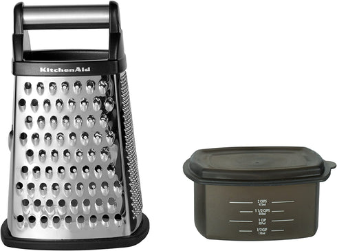 KitchenAid Gourmet 4-Sided Stainless Steel Box Grater with Detachable Storage Container, 10 inches tall, Black