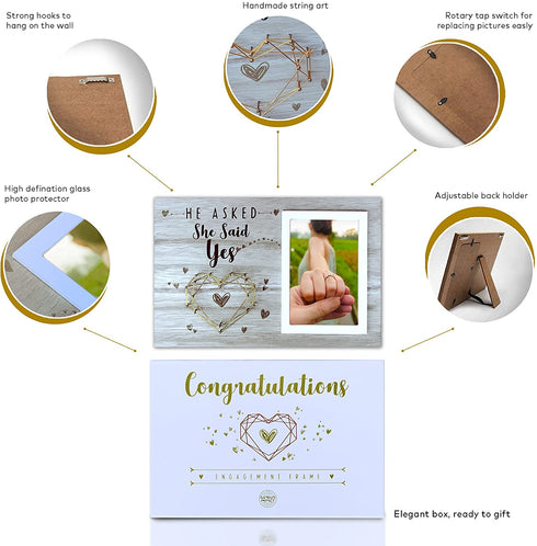 He Asked, She Said Yes Engagement Picture Frame , Engagement Gift For Couples Unique , Engaged Gifts For Her , Gifts For Newly Engaged Friend , Bride To Be Gifts For Her , Engagement Gifts For Women