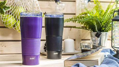 Zak Designs Lynden 28 oz Vacuum Insulated 18/8 Stainless Steel Travel Tumbler with Splash-Proof Lid, Includes Reusable Plastic Straw and Fits in Car Cup Holders, Viola