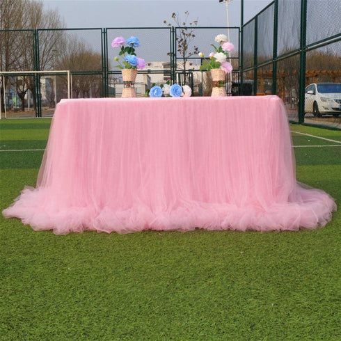 Pink Tutu Table Skirt 6ft Tutu Tablecloths for Parties Tulle Table Skirt for Rectangle Tables Skirt for Birthday Party Wedding Princess Baby Shower Tablecloth Cake Dessert Banquet Table Decorations