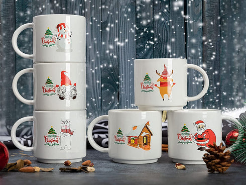 14OZ Large Christmas Coffee Mug Set of 6- Vacation Movie Tea Milk Hot Chocolate Cocoa Cups, Family Holiday Gifts Baskets For Friends Teacher Coworker