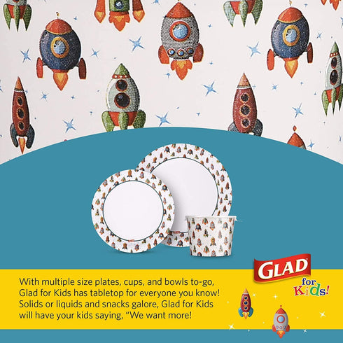 Glad for Kids Rocket Paper Plates, 20 Count - 6 Pack | Small Round Paper Plates with Cute Rocket Design for Kids | Heavy Duty Disposable Soak Proof Microwavable Paper Plates for All Occasions, 7 in.