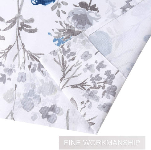 Haperlare Navy Blue Cafe Curtains 36 Inches Length, Watercolor Flowers Rod Pocket Short Tier Curtains for Kitchen Leaf Floral Bathroom Window Curtains, Blue/Grey