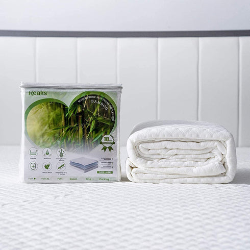 Twin Size Bed Waterproof Bamboo Mattress Protector-Cooling Fitted Mattress Pad Cover with Deep Pocket Up to 15''