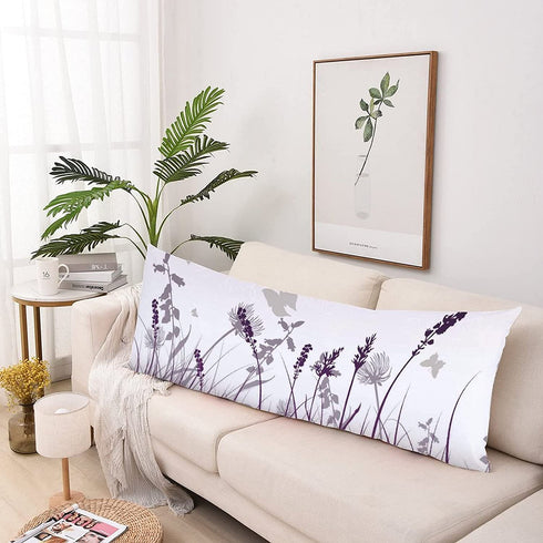 AILOVYO Butterflies Body Pillow Cases Cute Purple Flower Polyester Body Pillow Cover with Zipper Decorative for Bedroom 20x54 Inch