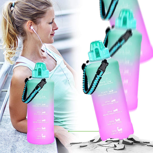 64 OZ Water Bottle Large Half Gallon Water Bottle with Straw, Motivational Water Bottles with Time Marker, Leakproof Tritan Bpa Free Water Jug with Paracord Handle for Fitness,Gym and Outdoor Sports