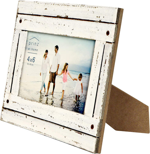 PRINZ Homestead 4-Inch by 6-Inch Distressed Plank Picture Frame, White