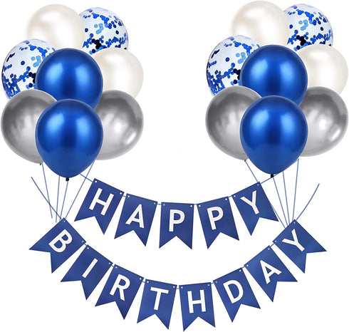 Yocharm Happy Birthday Banner Bunting Royal Blue Party Balloons Confetti Latex Balloon Party Banners for Boys Women Men Birthday Banner Decorations