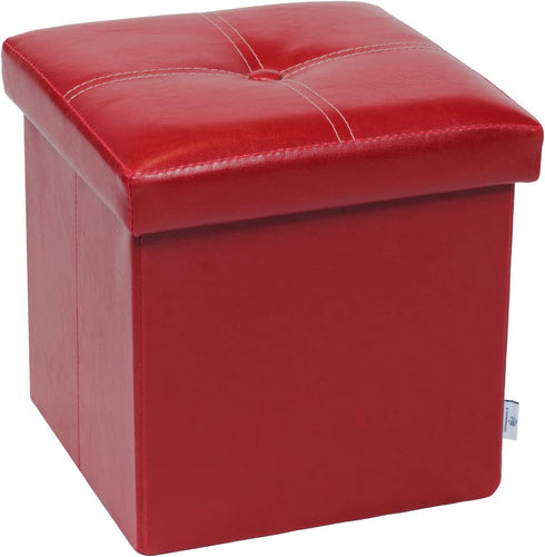 B FSOBEIIALEO Folding Storage Ottoman, Faux Leather Footrest Seat Coffee Table Toy Chest for Kids, Red 11.8"x11.8"x11.8"