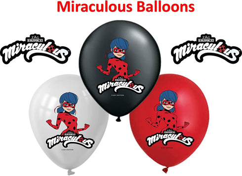 VISION Licensed Miraculous Party Supplies Ladybug Balloons 25 Pcs | Red Black Happy Birthday Banner Set For Miraculous Kids Theme Birthday Party